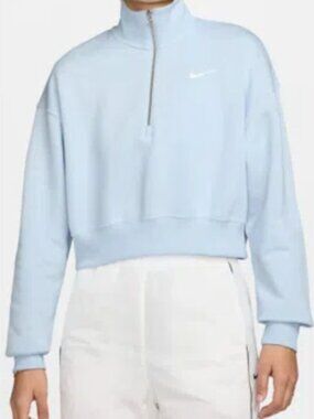 Nike Sportswear Light Blue Phoenix Fleece Crop Sweatshirt - Size - Small